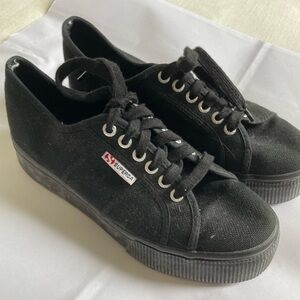 Superga canvas platform sneakers black sz 8